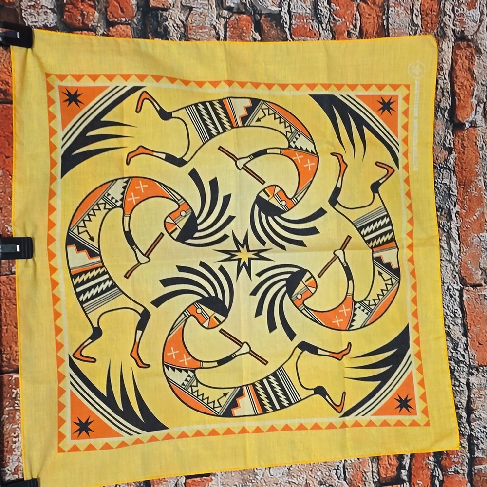 Vintage Yellow Kokopelli / Tribal Print Bandana